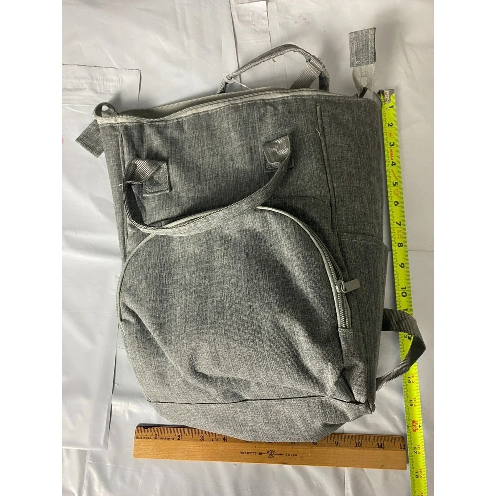 Gray Canvas Backpack Diaper Bag Utility Shoulder Tote Zip Pockets